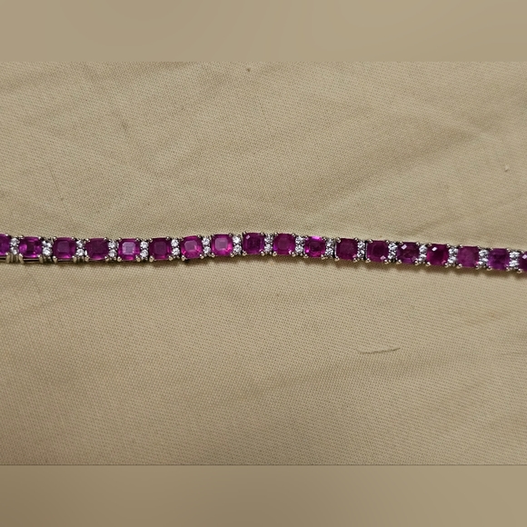 8 inch, Ruby & Zircon Bracelet, 925 Silver, Tongue/Groove Closure, NWT - Picture 5 of 9
